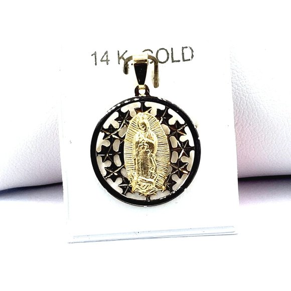 14K Yellow/White Gold Guadalupe Pendant 20 mm - Picture 4 of 9